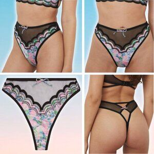 NWT FOR LOVE & LEMONS Odette Floral High Waist Thong Panty Sz XXS